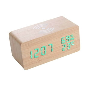Concepts Life - Reloj Digital De Madera Con Carga Inalámbrica Para Teléfonos