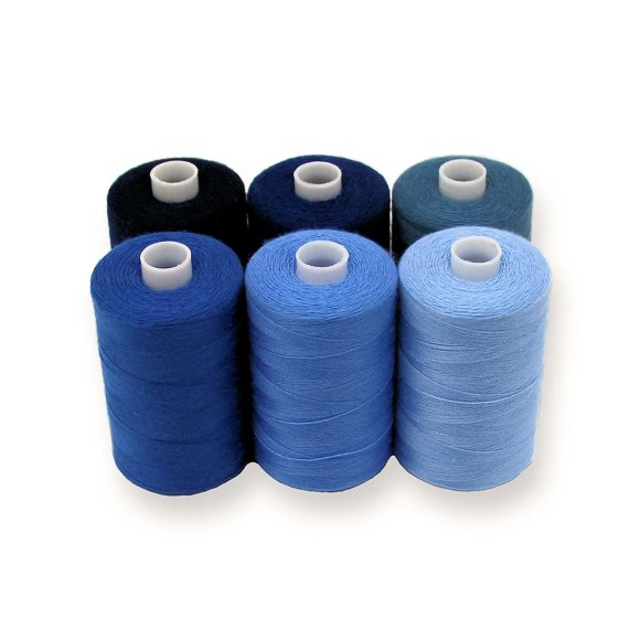 Hilo de coser BlesSew 6 carretes de 1000 yd poliéster en tonos azules
