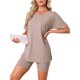 thumbnail image 1 of INSPIRE CHIC Conjunto de pijama de mujer con mangas divididas, ropa de dormir de punto suave con pantalones cortos ajustados para primavera verano M Marrón, 1 of 6
