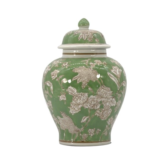 Tarro Galt International 30 cm Verde con Motivo Floral Chinoiserie