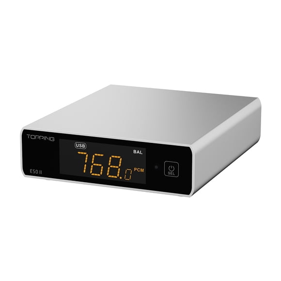DAC TOPPING E50 II Mini HiFi, con chip AK4497S XMOS XU316, que funciona tanto como DAC como preamplificador, configuración del mando a distancia, color plateado