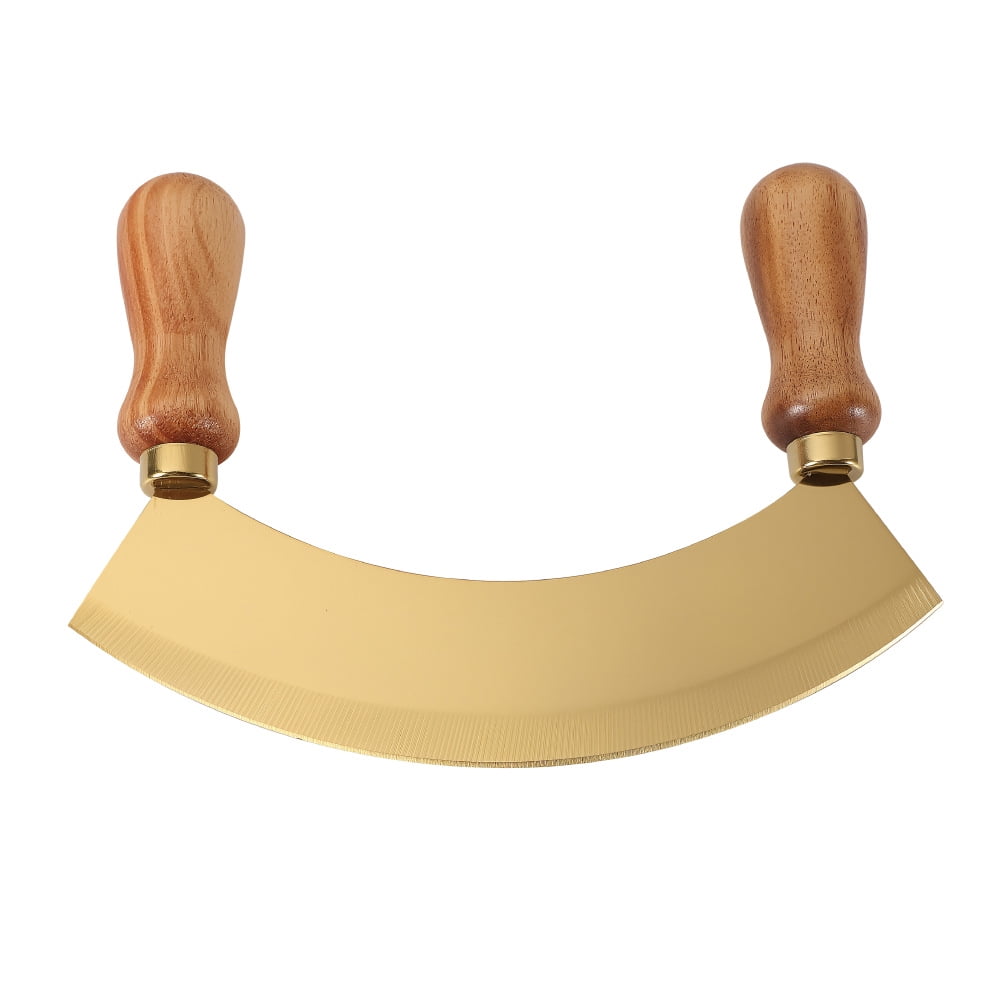 Xusx111 - Cocina Oscilante Chopper Y Cuchillo De Picado Con Manijas Dobles, Acero Inoxidable, Madera De Goma, Para Hierbas Verduras Nueces Y Más