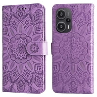 Funda Tipo Cartera Foxdock Para Xiaomi Poco F5 , Diseño Girasol En Relieve, Cuero Pu, Cierre Magnético, Soporte Y Tarjetero