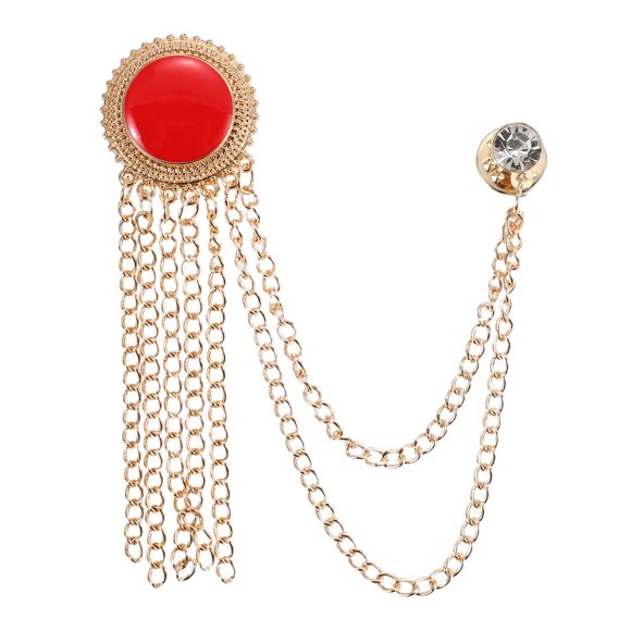 Uxcell Gem Chain Brooch Pins, Broches de Cadena Colgante para Traje, Insignia de Cristal con Borla para Cuello de Camisa, Tuxedo, Bufanda para Mujeres y Hombres, Tono Dorado (Rojo)