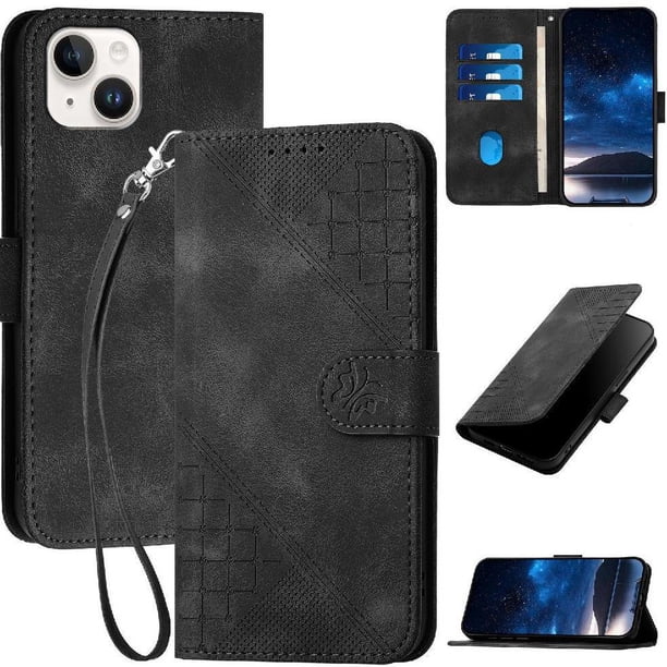 Funda Flip Premium Fibra de Carbono para iPhone 14 con Soporte y Cierre Negro