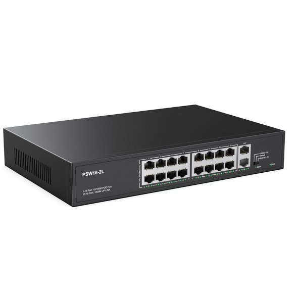 Conmutador PoE Real HD de 16 puertos de alta potencia, 300 W con enlace ascendente de 2 Gigabits