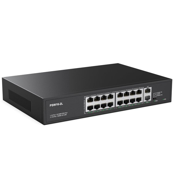 Conmutador PoE Real HD de 16 puertos de alta potencia, 300 W con enlace ascendente de 2 Gigabits