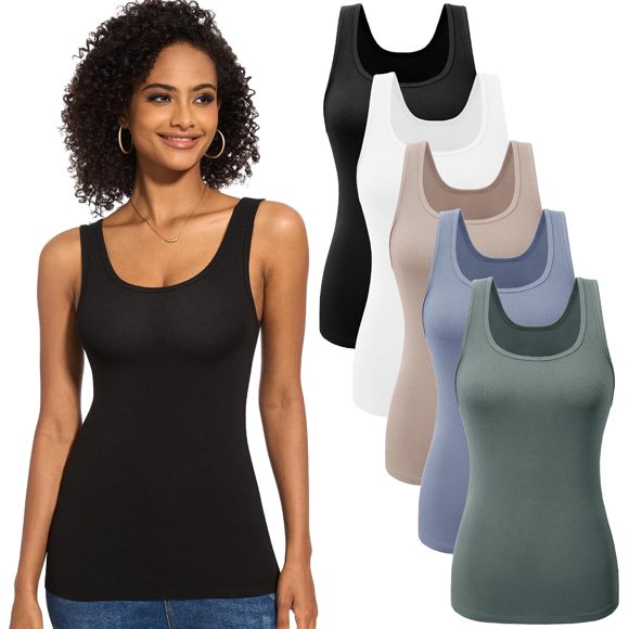 TVKSOM 5 Pack Basic Ribbed Tank Tops for Women Layering