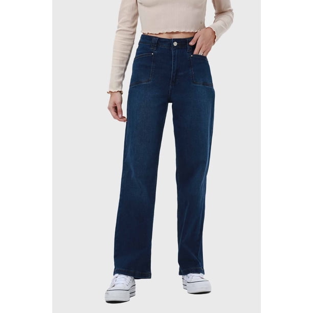 Jeans Mujer Bolsillo D Calce Recto Azul - ll