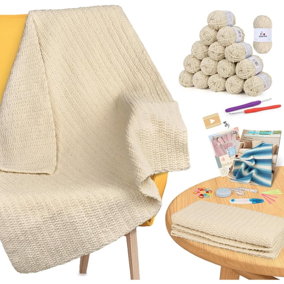 Kit Manta Crochet Para Principiantes Algodaan Khaki