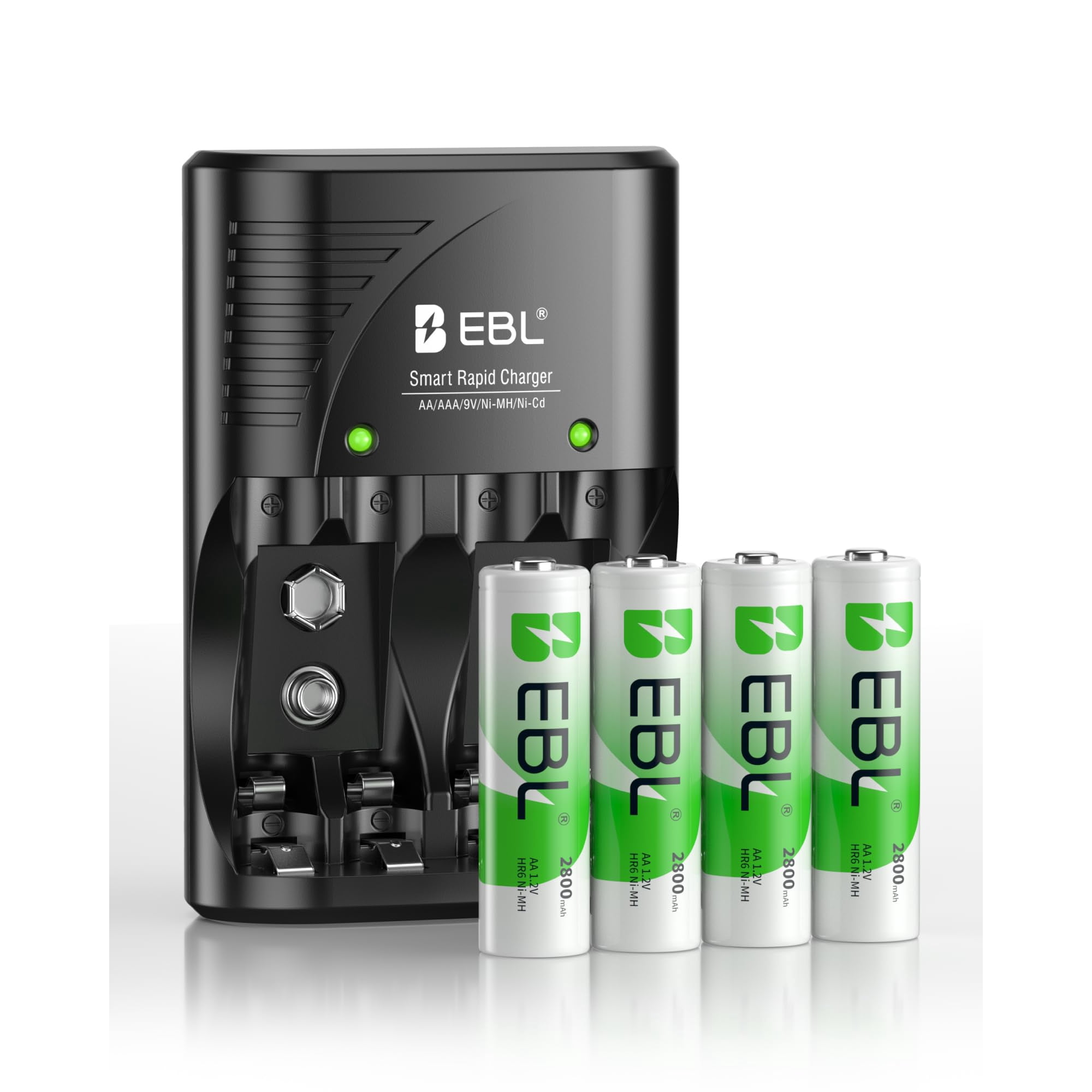 Cargador De Baterías Ebl De 4 Compartimentos Para Aa Y Aaa Con 4 Aa De 2800 Mah