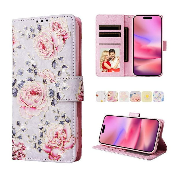 FOXDOCK Funda Tipo Cartera Floral para Samsung Galaxy S23 ,Funda con Tapa de Cuero PU, Protección Antigolpes con Ranuras para Tarjetas y Soporte