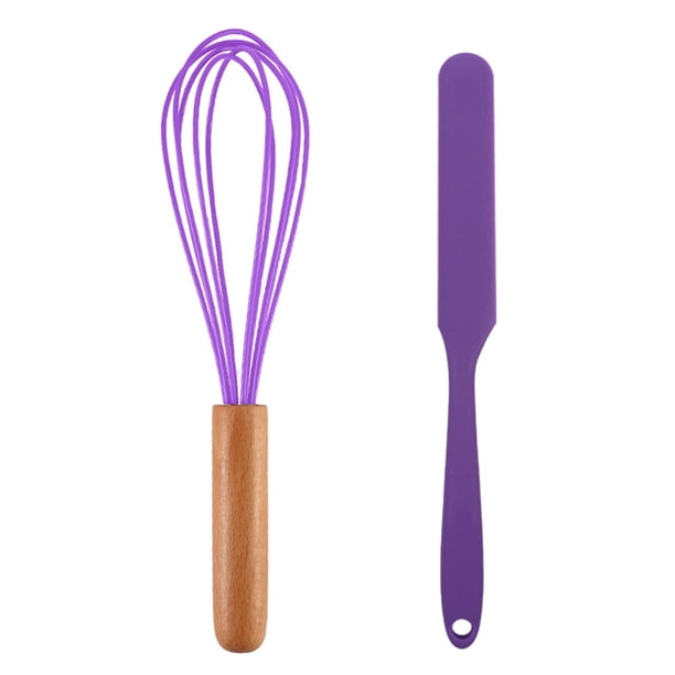 Juego de 2 mini utensilios de cocina de silicona con mangos de madera.