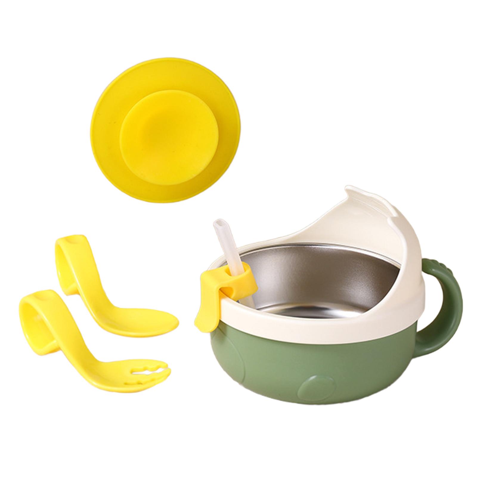 Bothyi - Cuenco Para Bebé Con Cuchara, Tenedor, Paja, Base De Succión, Cuenco Portátil Para El Hogar Para Niños, Verde