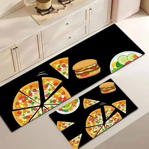 Casadeliacl - Alfombra De Cocina 2 Piezas Tf 1.2 M 40 Cm Pizza Negro