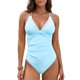 thumbnail image 1 of INSPIRE CHIC Monokini de una pieza para mujer con tirantes ajustables y control de abdomen, traje de baño color azul cielo mediano, 1 of 5