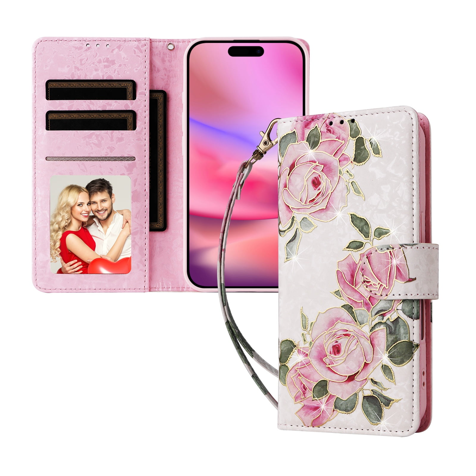 Foxdock Funda Tipo Cartera Floral Para Iphone 16 ,funda Con Tapa De Cuero Pu, Protección Antigolpes Con Ranuras Para Tarjetas Y Soporte