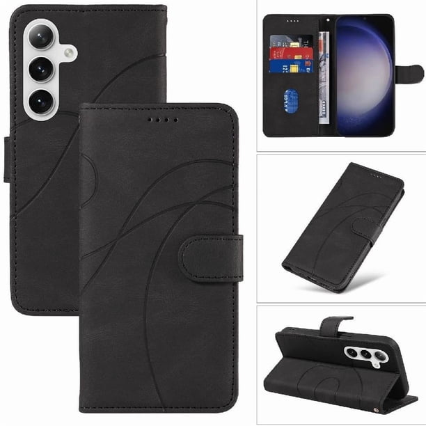 Funda tipo cartera con tapa para Samsung Galaxy S25 Plus con tarjetero, soporte y cubierta magnética Negro