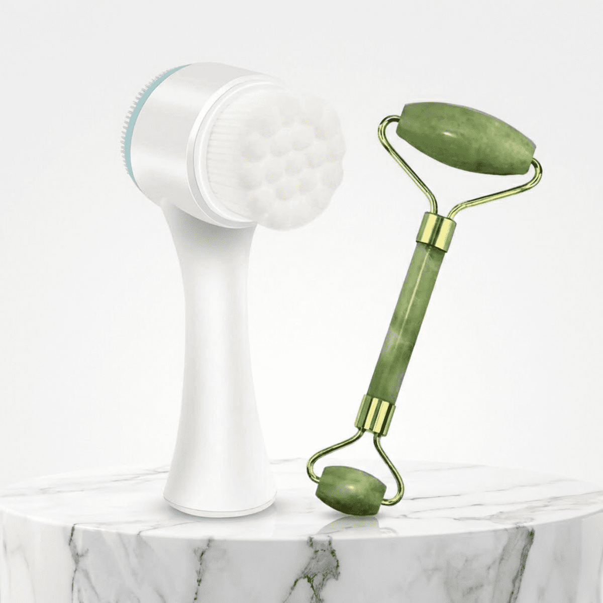 Genérico - Set Limpieza Facial Cepillo Y Rodillo De Jade Masajeador