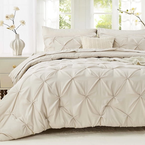 Juego de Ropa de Cama Sasttie Queen 7 Piezas Beige