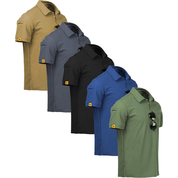 ZITY Pack de 5 poleras tipo polo para hombre, manga corta y absorción de humedad