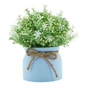 Bothyi - Pequeñas Plantas Artificiales En Maceta Para Bodas, Oficina, Orquídea Falsa, Flor De Frijol En Maceta Azul.