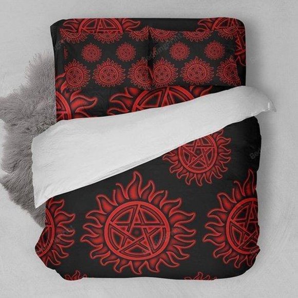 Supernatural Sign Quilt Duvet Cover Set Queen Bedclothes Bedspread Pillowcase3-Piece Bedding Set