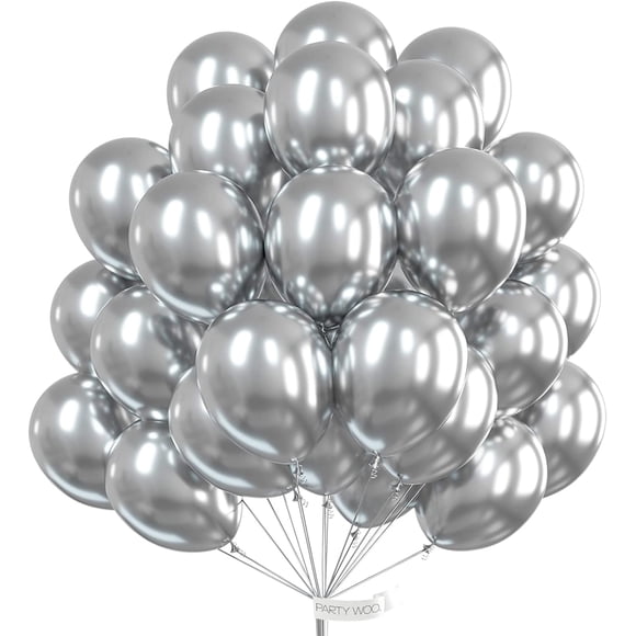 Globos PartyWoo de plata metalizada, 50 unidades, 30 cm, para decoración