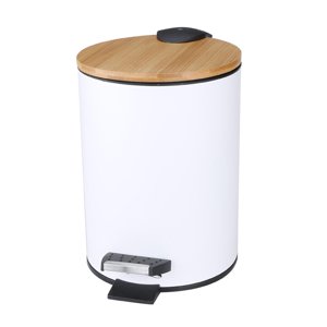 Magideal - Cubo De Basura De Madera Con Tapa De Bambú, Contenedor De Basura, Cubo De Basura, Cubo De Revestimiento Extraíble Para Oficina, Baño, Dormitorio, 3L Blanco