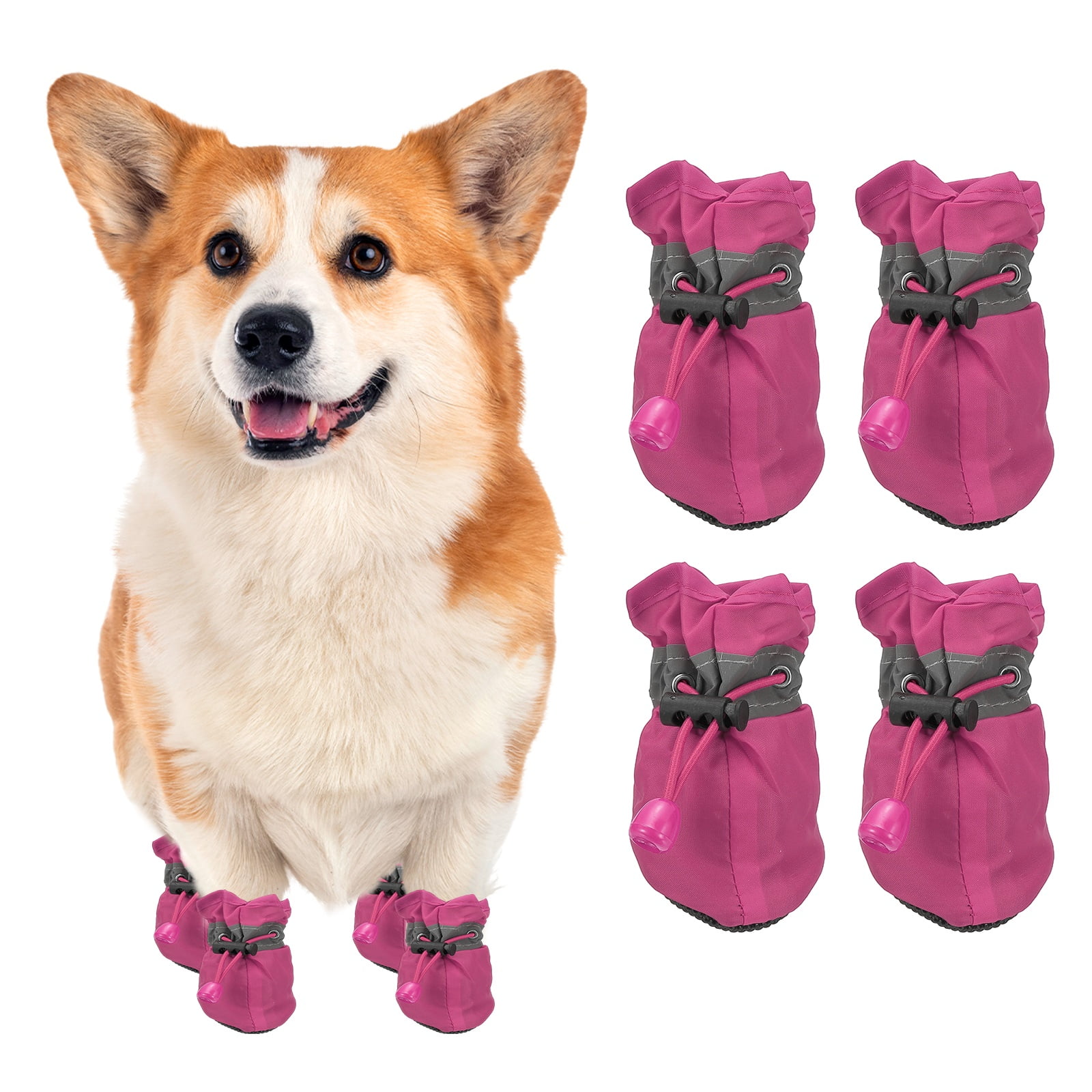 Uxcell Zapatos para Perros, Botas para Perros, Protector de Patas con Suela Antideslizante de Invierno con Correa Reflectante Impermeable Suave, (4 Piezas, Oxford, Tamaño 1, Rosa)