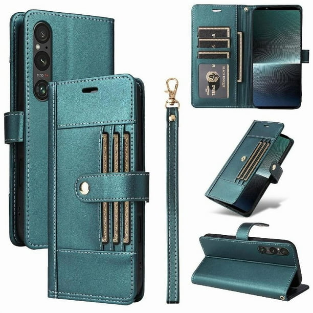 FOXDOCK Funda tipo Cartera para Sony Xperia 1 V – Cubierta de Cuero PU con Múltiples Ranuras, Bolsillo para Efectivo y Correa de Muñeca