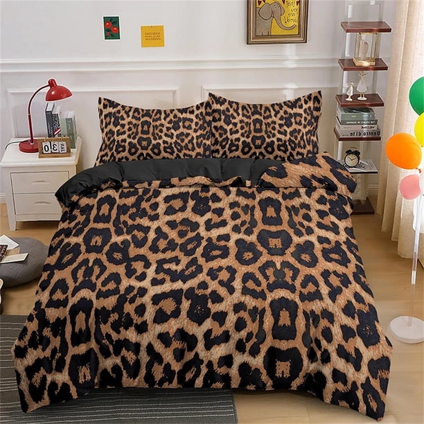 Leopard Print Bedding Set with Pillowcase Animal Skin Duvet Cover for Kids Teens Adult Quilt Cover Polyester Comforter