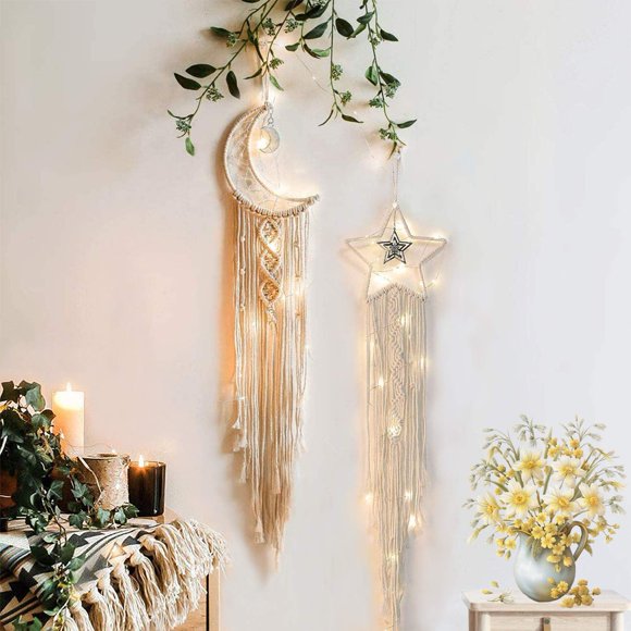 Colgante de pared en macramé con forma de estrella lunar de Dream Catcher Tarklanda