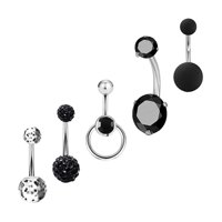 Magideal - 5X Anillos Para Ombligo, Barras Para Ombligo, 10 Mm, Circonita De Moda Corta De Acero Inoxidable De 1,6 Mm Para Mujer, Barra Curva Para Ombligo, Anill Negro