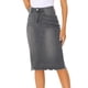 thumbnail image 4 of INSPIRE CHIC Falda de Mezclilla de Cintura Alta para Mujer, Falda de Jean hasta la Rodilla con Dobladillo Deshilachado y Bolsillos Gris XL, 4 of 6