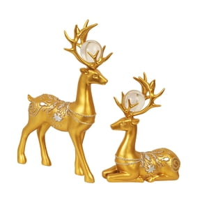 Magideal - 2 Piezas Escultura De Ciervo Estatua De Reno Ornamento De Pareja Creativa En Resina Adecuada Para Regalo De Cumpleaños Colección Decoración De Dormito Con Pelota