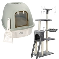 Petwoow - Rascador De Gatos 135X55X36 + Arenero Gatos Cerrado Gris 52X41X40.5