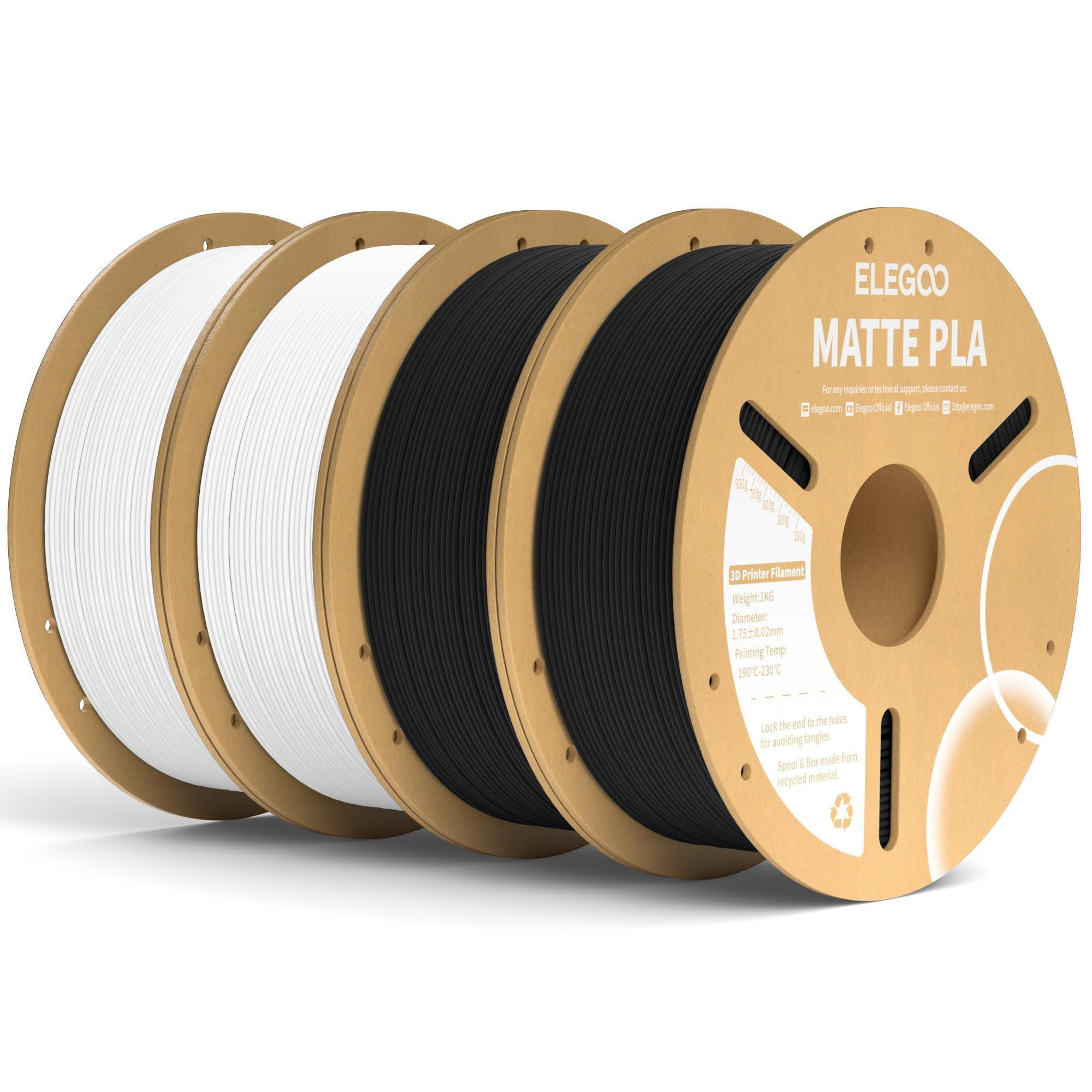 Filamento Para Impresora 3d Elegoo Matte Pla En Blanco Y Negro, 4 Kg