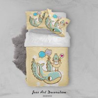 Milsleep - 3D Cartoon Cute Animal Flying Whale Quilt Cover Set Bedding Set Duvet Cover