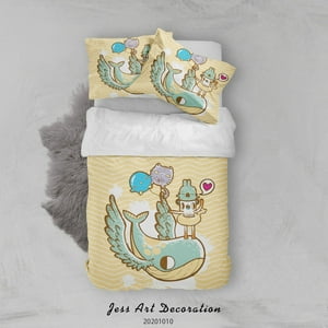 Milsleep - 3D Cartoon Cute Animal Flying Whale Quilt Cover Set Bedding Set Duvet Cover