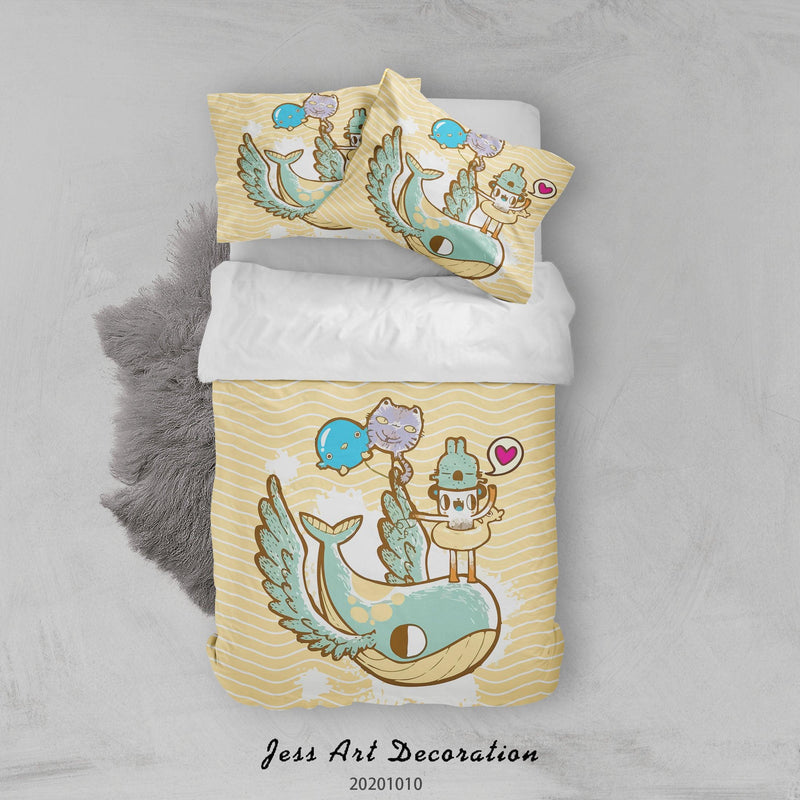 Milsleep - 3D Cartoon Cute Animal Flying Whale Quilt Cover Set Bedding Set Duvet Cover