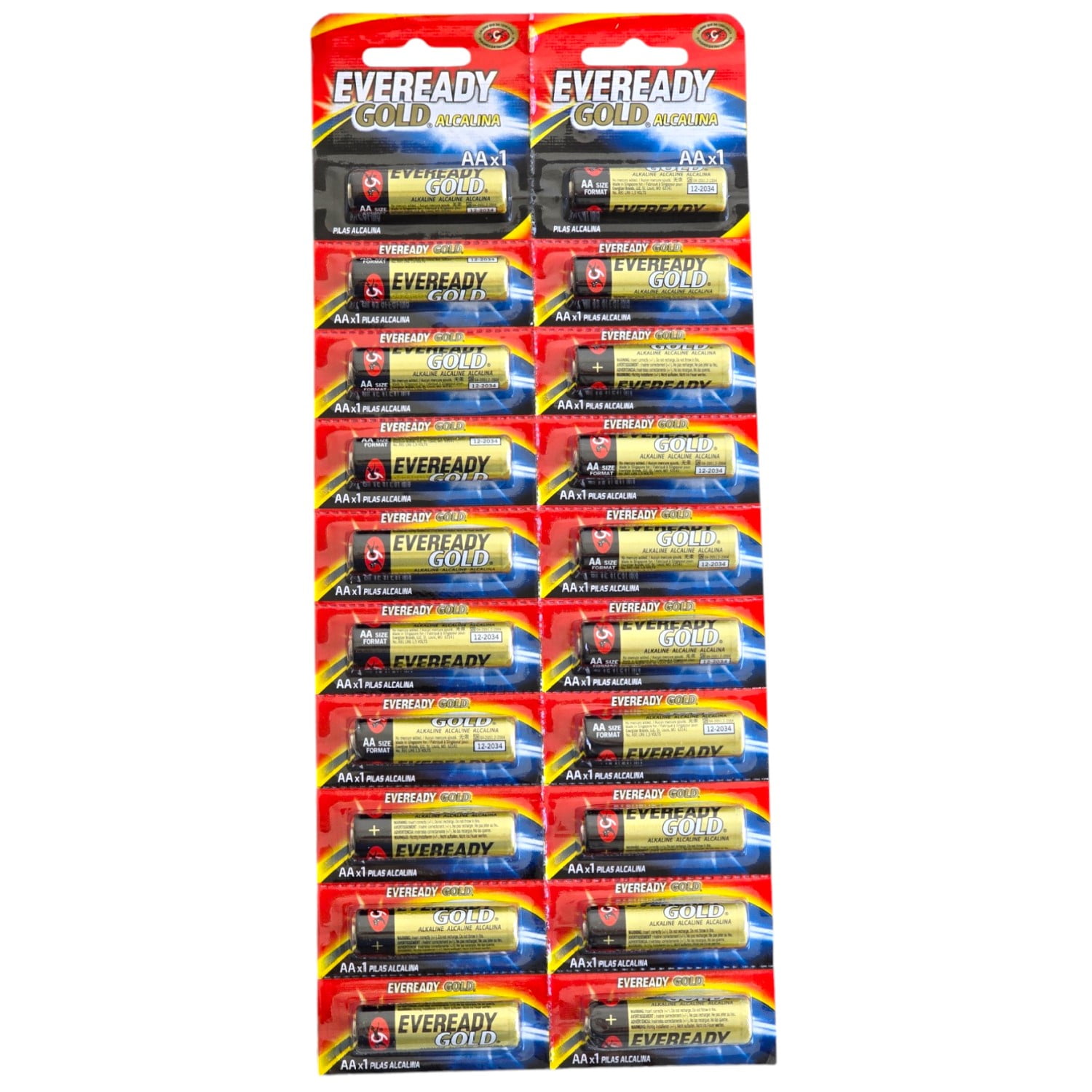 Pack 20 Pilas Eveready Aa Alcalina Tira Prepicada