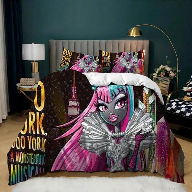 Teen Monster High Duvet Cover Set 3 Pieces Cartoon Bedding Set Lightweight Comforter Cover for Girls