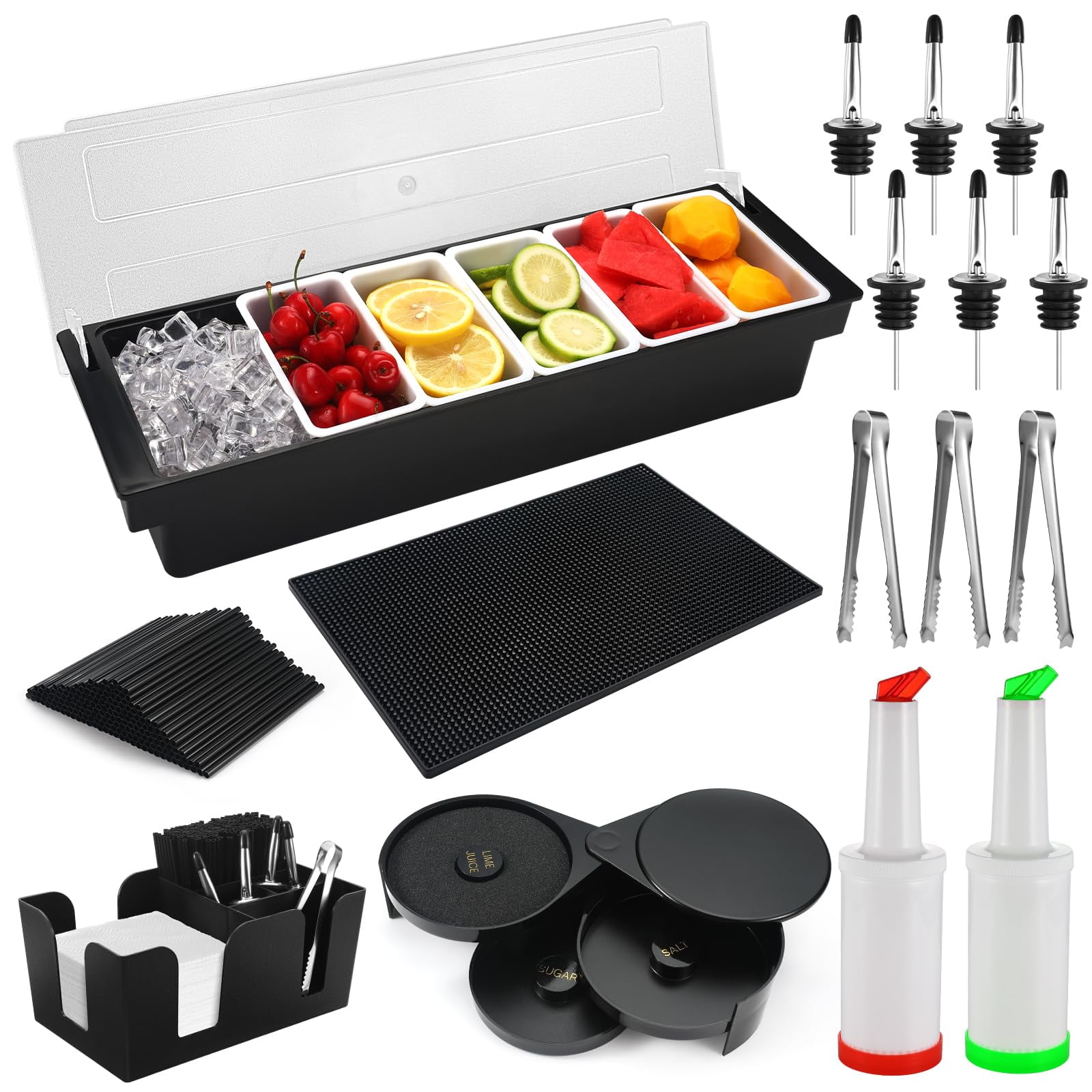 Set De Accesorios De Coctelería Newele Con Tapete Para Bar Y Bandeja Para Guarniciones De 46 X 30 Cm