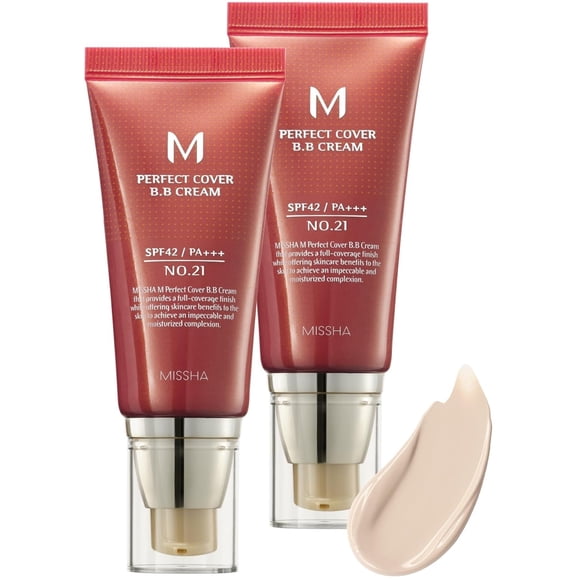 BB Cream MISSHA M Perfect Cover n.º 21, color beige claro, SPF42, 50 ml, x2