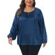 thumbnail image 1 of Agnes Orinda Conjuntos de Halloween para Mujeres Blusas de Talla Grande con Lazo Frontal y Abertura Manga Larga Camisa Elegante 2025 Blusa de Otoño 4X Azul Marino, 1 of 6