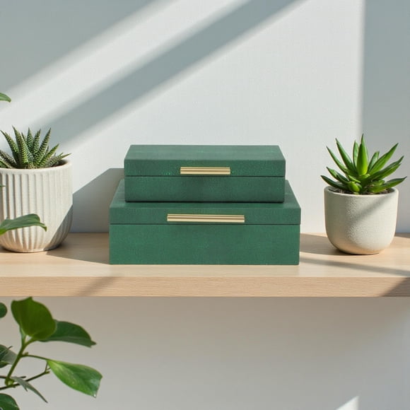 Cajas de almacenamiento Cheungs Lusan Green Shagreen, diseño hecho a mano