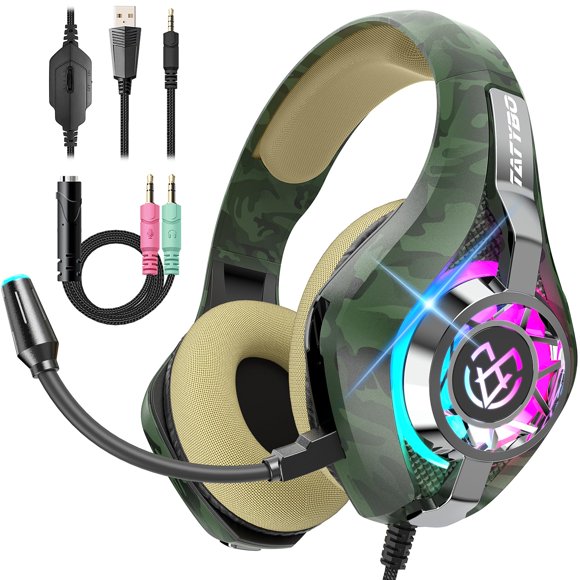 Auriculares gaming Tatybo RGB con cancelación de ruido y micrófono camo