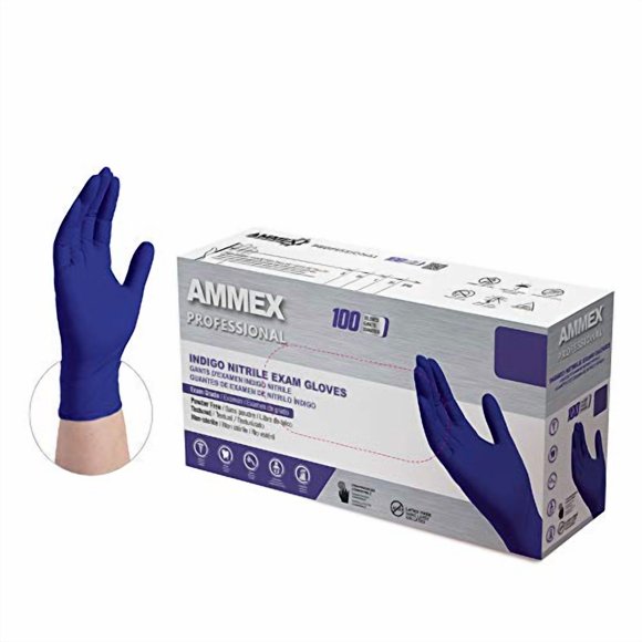 Guantes de examen desechables AMMEX Indigo Nitrile, 3 mil, XL