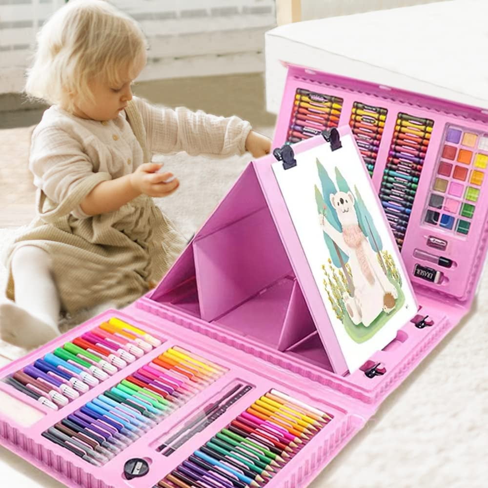 Dlucky - Set De Materiales De Arte 208 Unidades Con Caballete Triple De Doble Cara